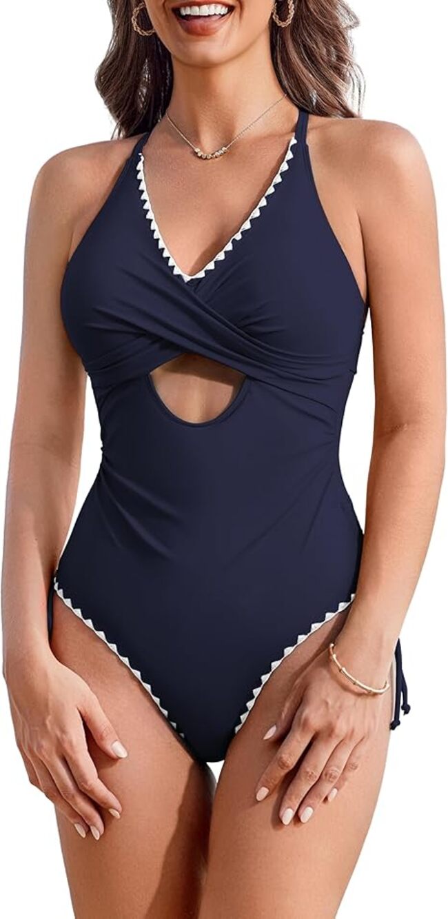NWT Ai'MAGE Ink Blue Keyhole One Piece Swim Bathing Suit Women's Size Small